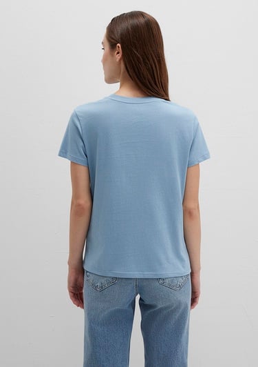  Mavi Kedi Baskılı Mavi Tişört Semi Slim Fit / Yarı Dar Kesim 1613472-88024