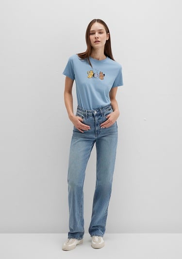  Mavi Kedi Baskılı Mavi Tişört Semi Slim Fit / Yarı Dar Kesim 1613472-88024