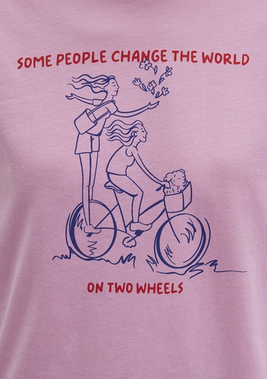  Mavi Bisiklet Baskılı Pembe Tişört Semi Slim Fit / Yarı Dar Kesim 1613465-71031