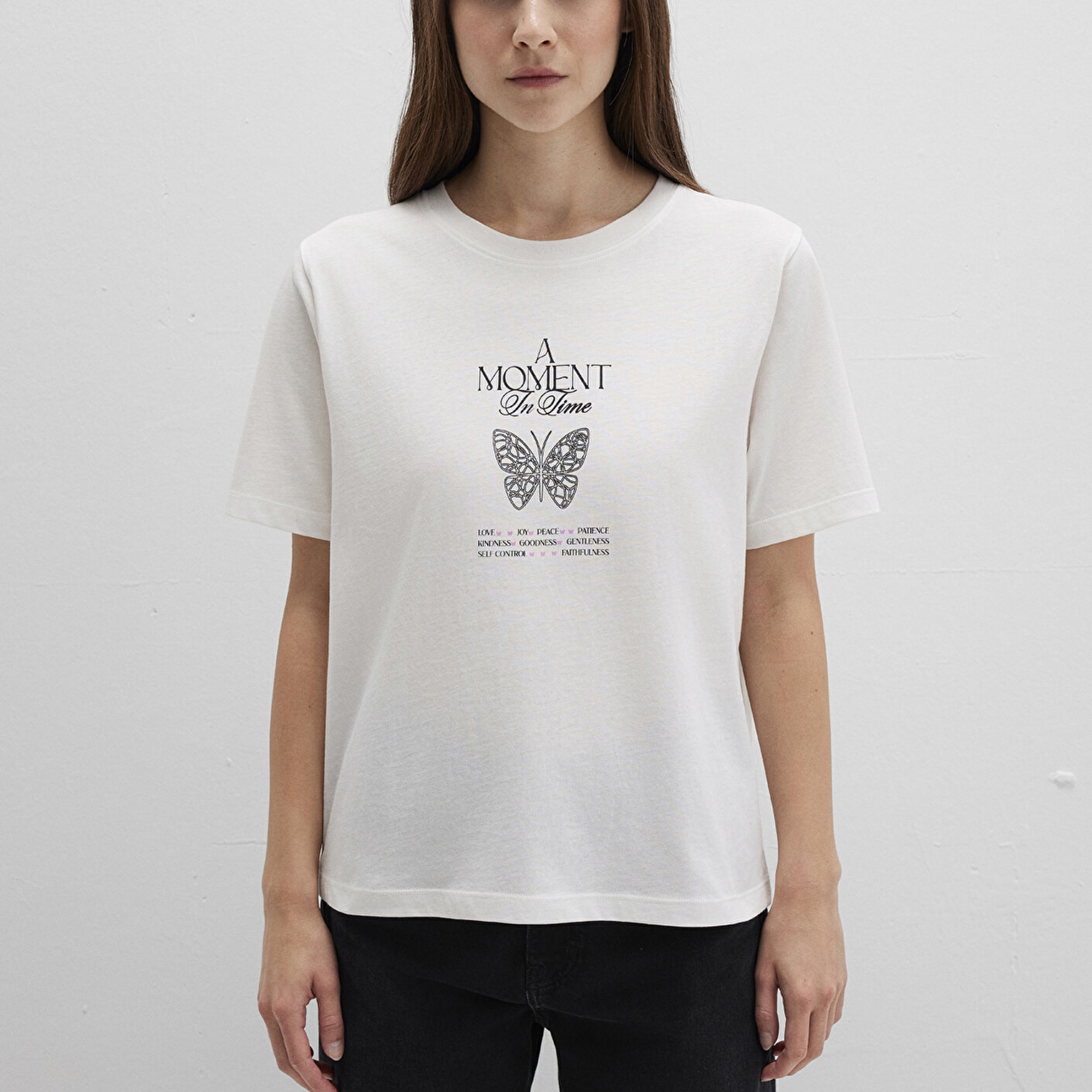 Mavi Kelebek Baskılı Beyaz Tişört Regular Fit / Normal Kesim 1613462-70057