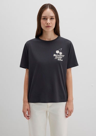  Mavi Baskılı Antrasit Tişört Regular Fit / Normal Kesim 1613484-70087