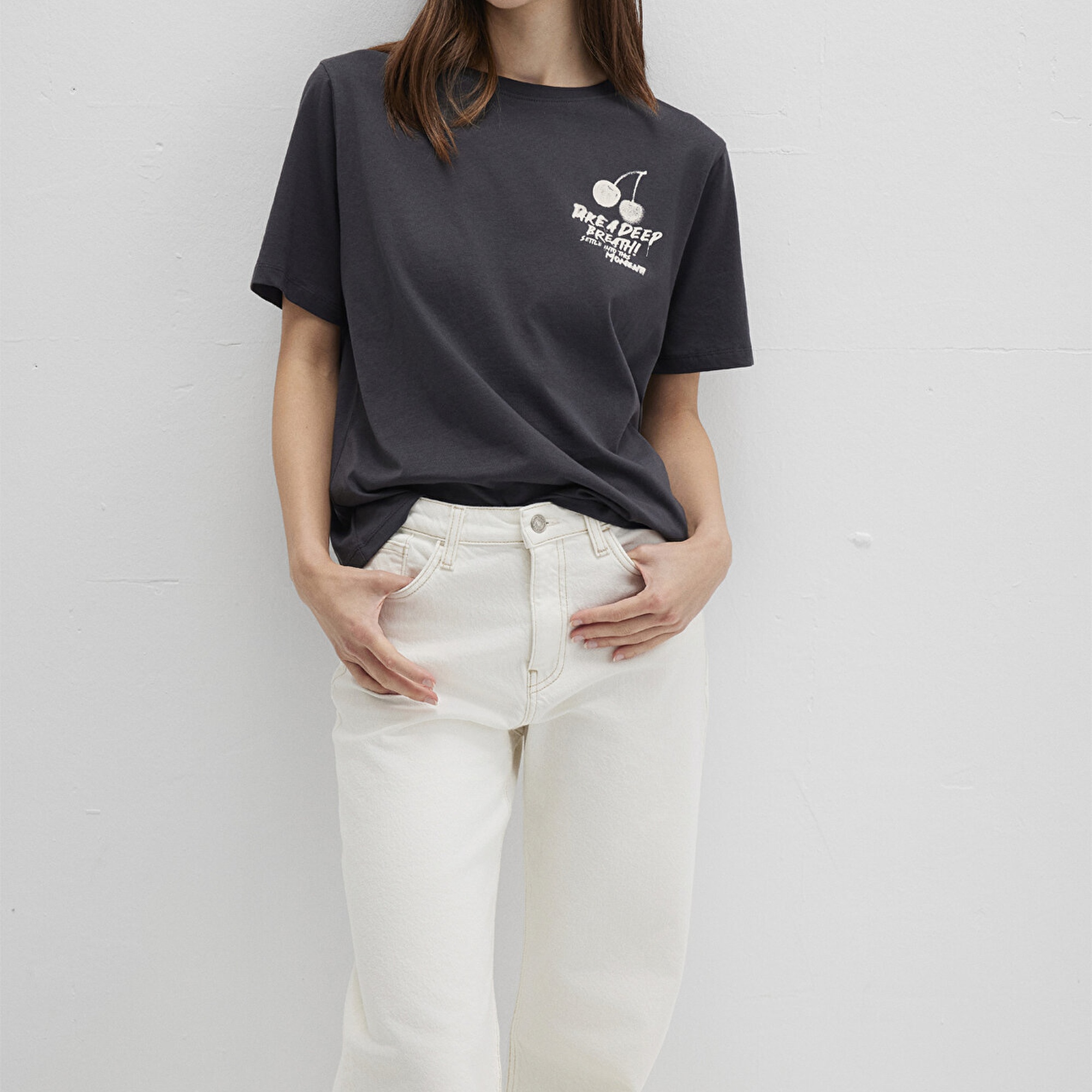 Mavi Baskılı Antrasit Tişört Regular Fit / Normal Kesim 1613484-70087