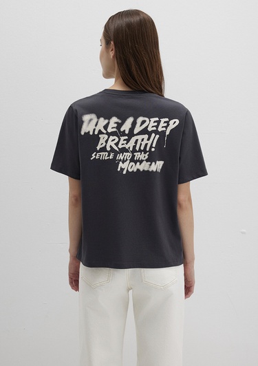  Mavi Baskılı Antrasit Tişört Regular Fit / Normal Kesim 1613484-70087