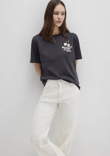  Mavi Baskılı Antrasit Tişört Regular Fit / Normal Kesim 1613484-70087