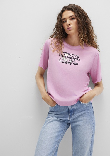  Mavi Kedi Baskılı Pembe Tişört Regular Fit / Normal Kesim 1613473-71031