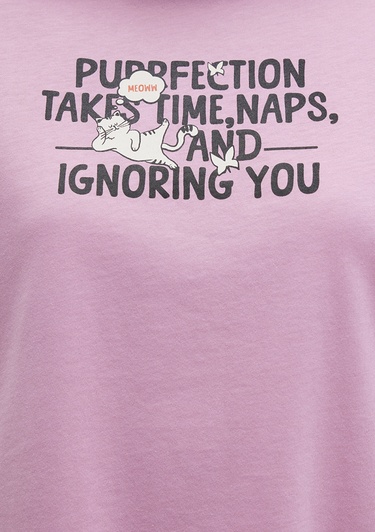  Mavi Kedi Baskılı Pembe Tişört Regular Fit / Normal Kesim 1613473-71031