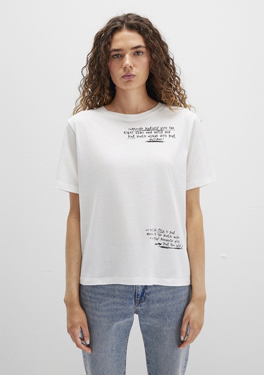  Mavi Baskılı Beyaz Tişört Regular Fit / Normal Kesim 1613485-70057