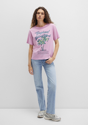  Mavi Plaj Baskılı Pembe Tişört Regular Fit / Normal Kesim 1613490-71031