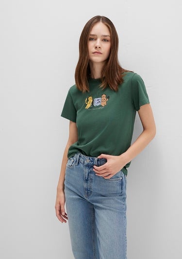  Mavi Kedi Baskılı Yeşil Tişört Semi Slim Fit / Yarı Dar Kesim 1613472-71924