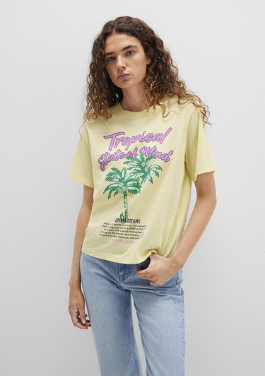  Mavi Plaj Baskılı Sarı Tişört Regular Fit / Normal Kesim 1613490-71319