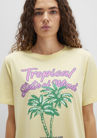  Mavi Plaj Baskılı Sarı Tişört Regular Fit / Normal Kesim 1613490-71319