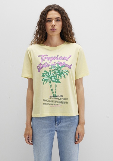  Mavi Plaj Baskılı Sarı Tişört Regular Fit / Normal Kesim 1613490-71319