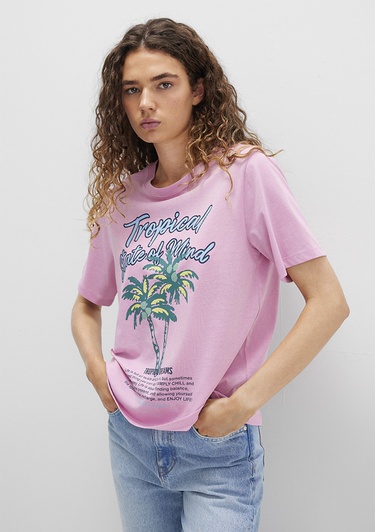  Mavi Plaj Baskılı Pembe Tişört Regular Fit / Normal Kesim 1613490-71031