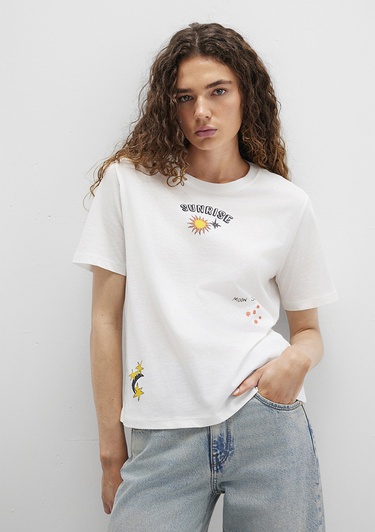  Mavi Sunrise Baskılı Beyaz Tişört Regular Fit / Normal Kesim 1613523-80194