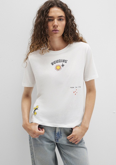  Mavi Sunrise Baskılı Beyaz Tişört Regular Fit / Normal Kesim 1613523-80194