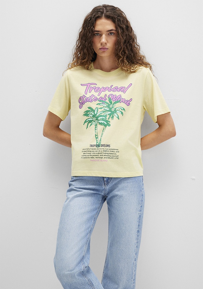  Mavi Plaj Baskılı Sarı Tişört Regular Fit / Normal Kesim 1613490-71319