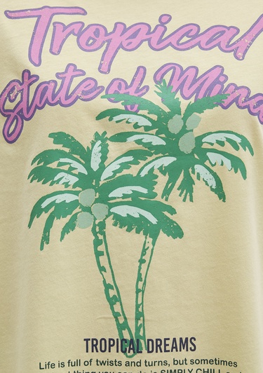  Mavi Plaj Baskılı Sarı Tişört Regular Fit / Normal Kesim 1613490-71319