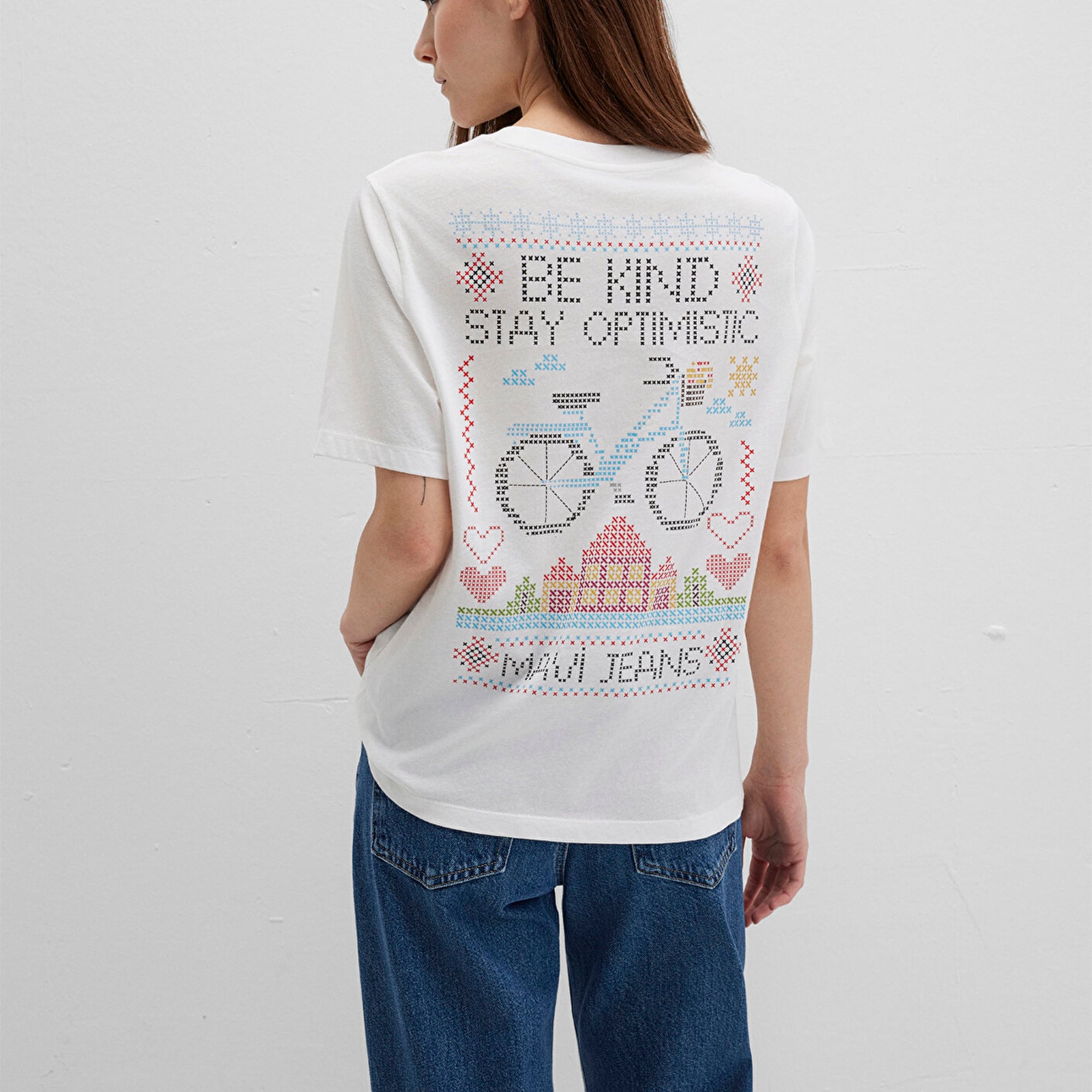 Mavi Bisiklet Baskılı Beyaz Tişört Regular Fit / Normal Kesim 1613469-70057