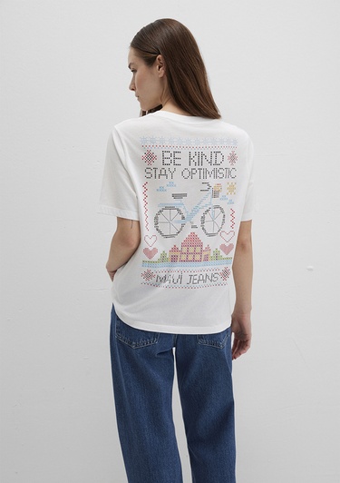  Mavi Bisiklet Baskılı Beyaz Tişört Regular Fit / Normal Kesim 1613469-70057