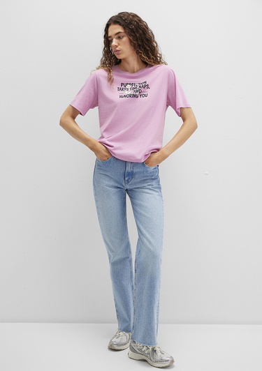  Mavi Kedi Baskılı Pembe Tişört Regular Fit / Normal Kesim 1613473-71031