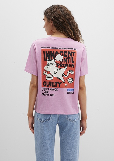  Mavi Kedi Baskılı Pembe Tişört Regular Fit / Normal Kesim 1613473-71031