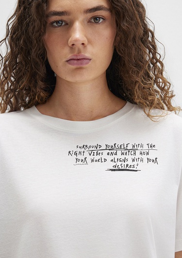  Mavi Baskılı Beyaz Tişört Regular Fit / Normal Kesim 1613485-70057