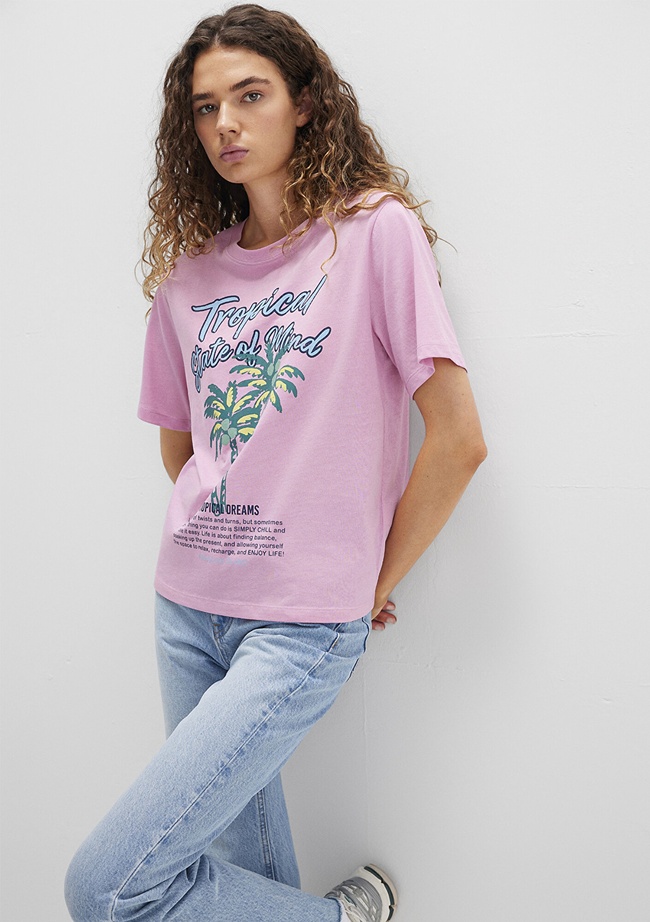  Mavi Plaj Baskılı Pembe Tişört Regular Fit / Normal Kesim 1613490-71031