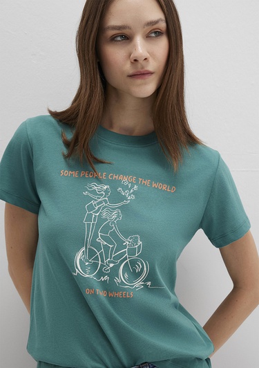  Mavi Bisiklet Baskılı Yeşil Tişört Semi Slim Fit / Yarı Dar Kesim 1613465-71913