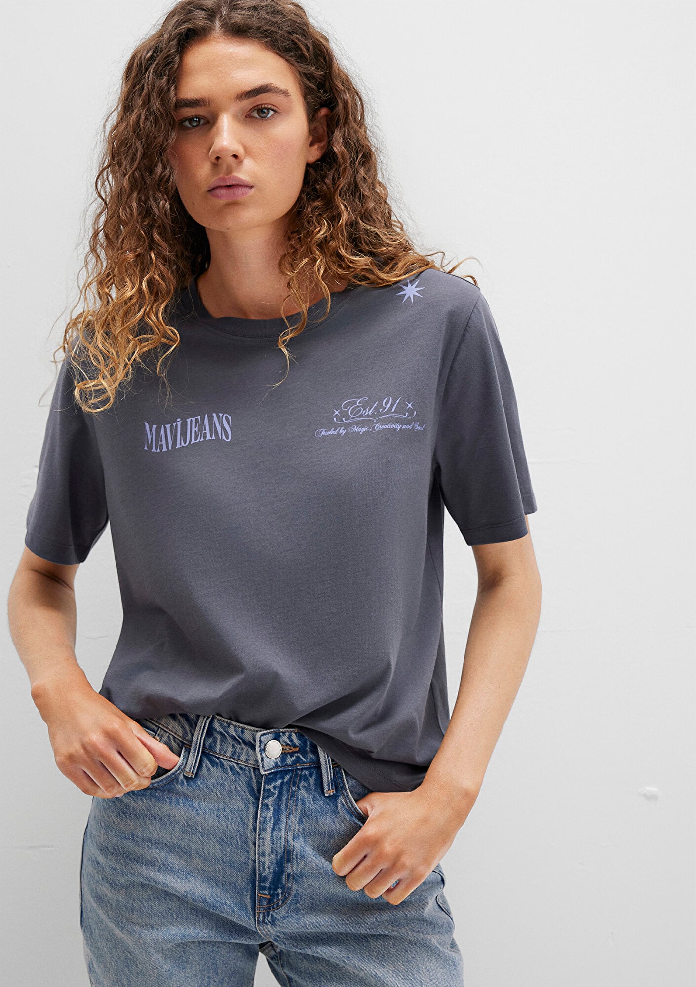  Mavi Baskılı Lacivert Tişört Regular Fit / Normal Kesim 1613487-87828