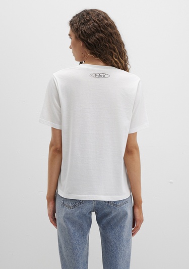  Mavi Baskılı Beyaz Tişört Regular Fit / Normal Kesim 1613485-70057