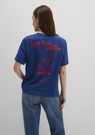  Mavi Kedi Baskılı Lacivert Tişört Regular Fit / Normal Kesim 1613474-70899