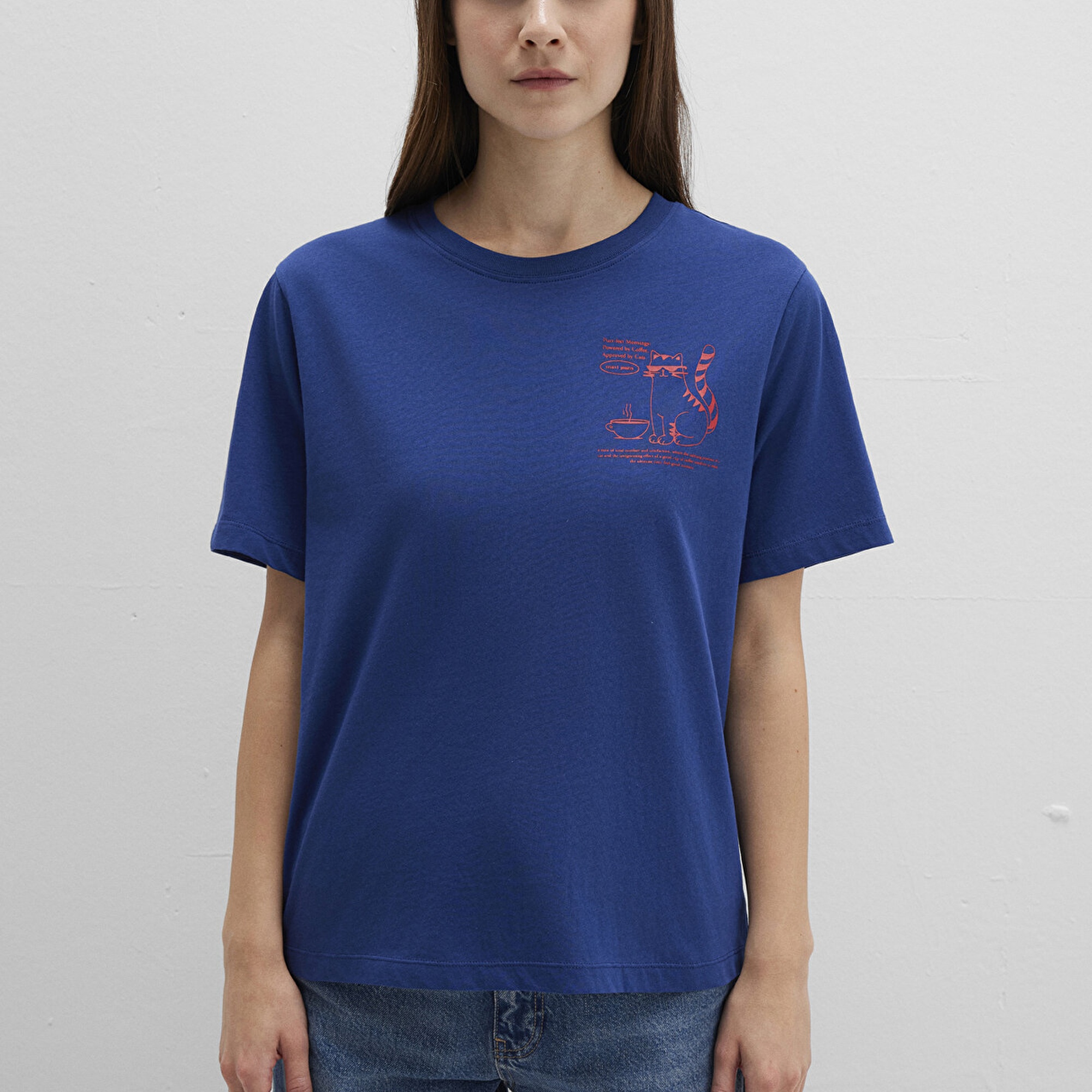Mavi Kedi Baskılı Lacivert Tişört Regular Fit / Normal Kesim 1613474-70899