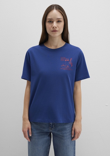  Mavi Kedi Baskılı Lacivert Tişört Regular Fit / Normal Kesim 1613474-70899