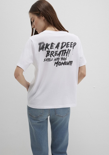  Mavi Baskılı Beyaz Tişört Regular Fit / Normal Kesim 1613484-620