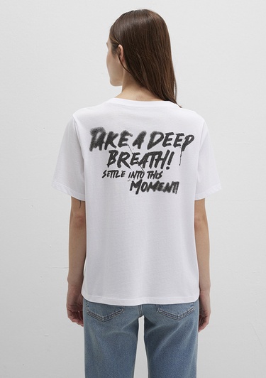  Mavi Baskılı Beyaz Tişört Regular Fit / Normal Kesim 1613484-620