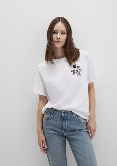  Mavi Baskılı Beyaz Tişört Regular Fit / Normal Kesim 1613484-620