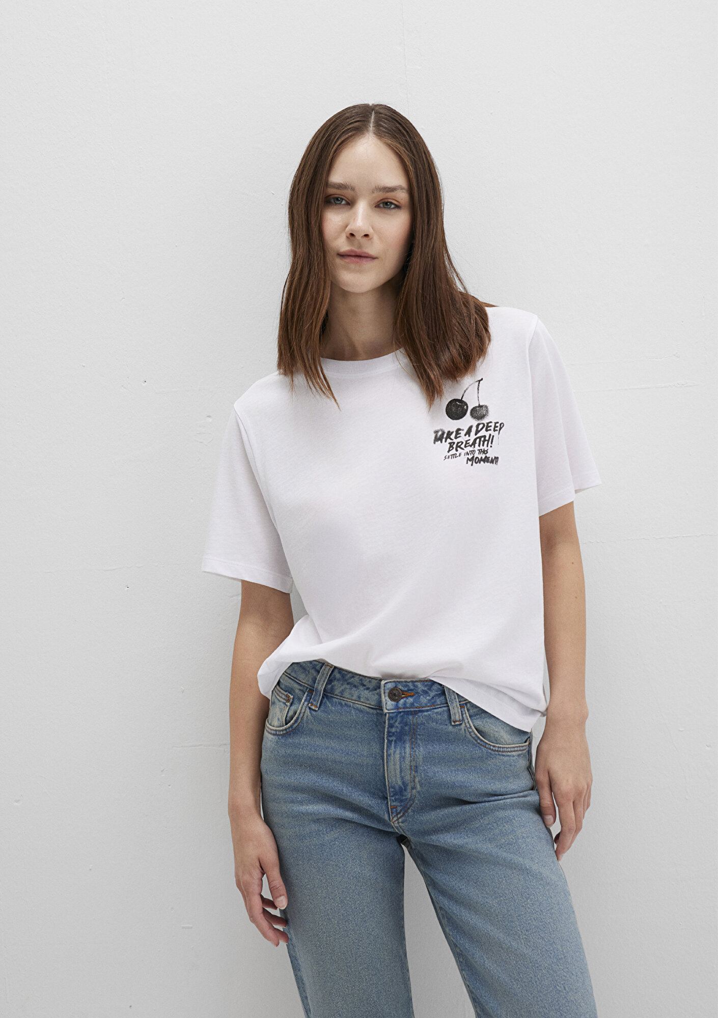  Mavi Baskılı Beyaz Tişört Regular Fit / Normal Kesim 1613484-620