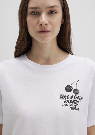  Mavi Baskılı Beyaz Tişört Regular Fit / Normal Kesim 1613484-620