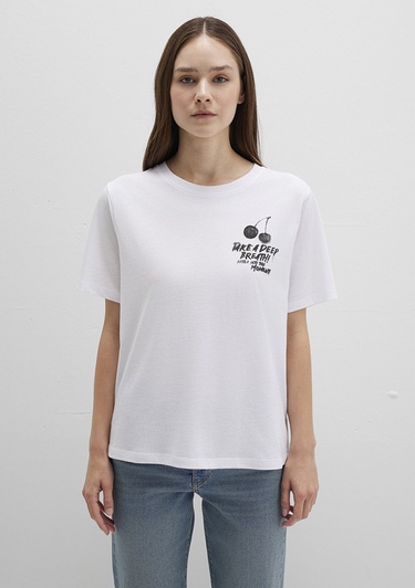  Mavi Baskılı Beyaz Tişört Regular Fit / Normal Kesim 1613484-620