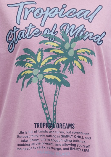  Mavi Plaj Baskılı Pembe Tişört Regular Fit / Normal Kesim 1613490-71031