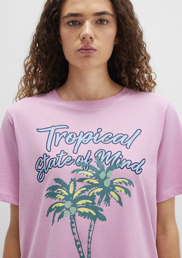  Mavi Plaj Baskılı Pembe Tişört Regular Fit / Normal Kesim 1613490-71031