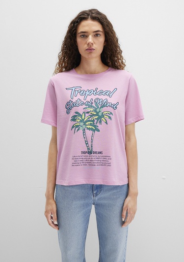  Mavi Plaj Baskılı Pembe Tişört Regular Fit / Normal Kesim 1613490-71031