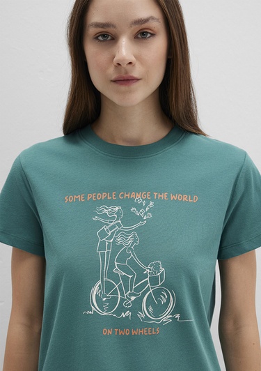  Mavi Bisiklet Baskılı Yeşil Tişört Semi Slim Fit / Yarı Dar Kesim 1613465-71913