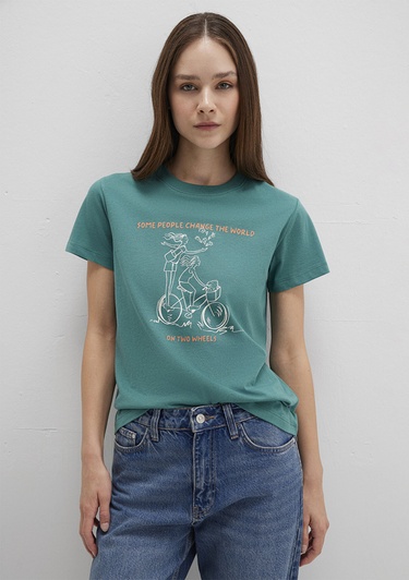  Mavi Bisiklet Baskılı Yeşil Tişört Semi Slim Fit / Yarı Dar Kesim 1613465-71913
