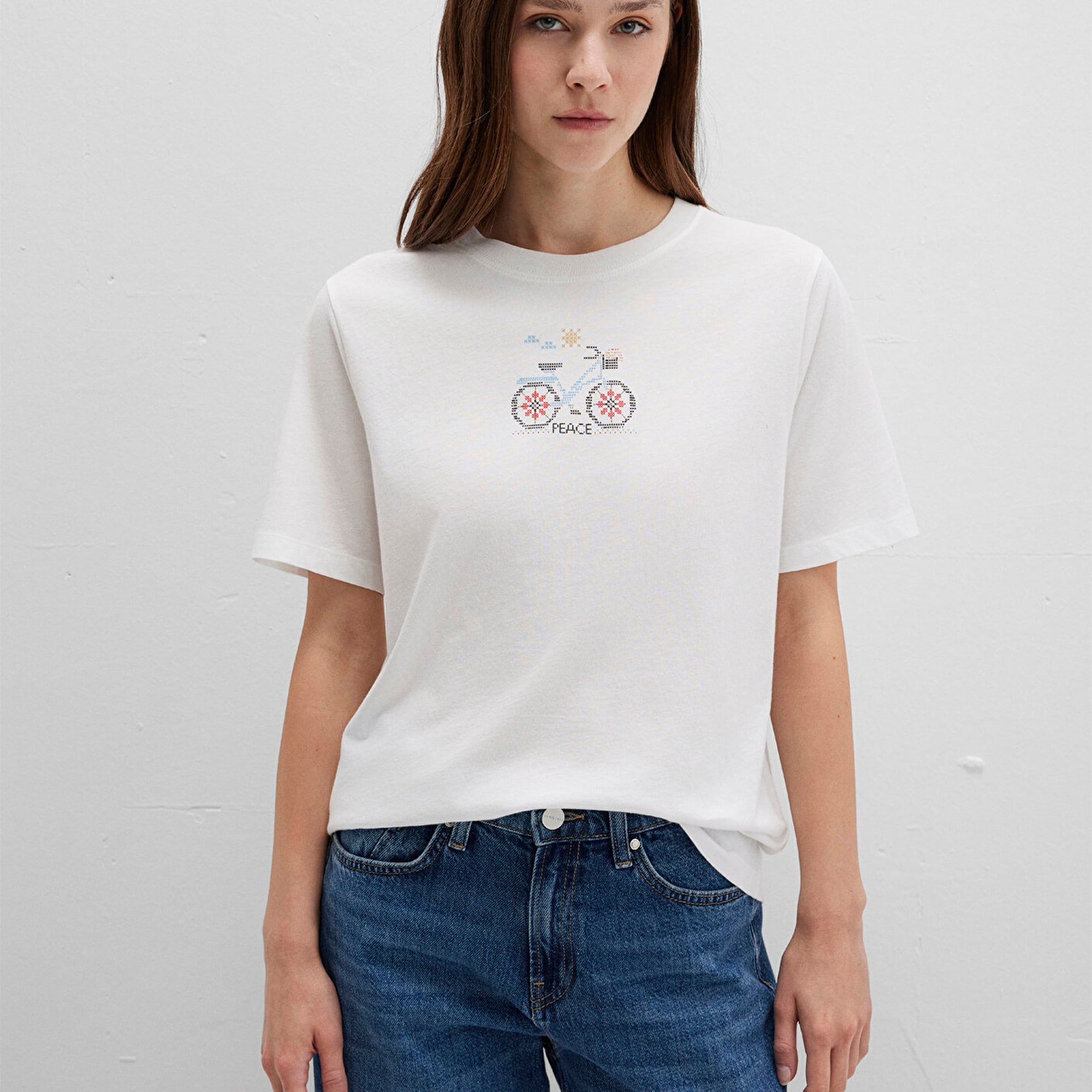 Mavi Bisiklet Baskılı Beyaz Tişört Regular Fit / Normal Kesim 1613469-70057