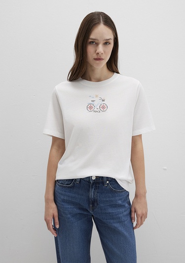  Mavi Bisiklet Baskılı Beyaz Tişört Regular Fit / Normal Kesim 1613469-70057