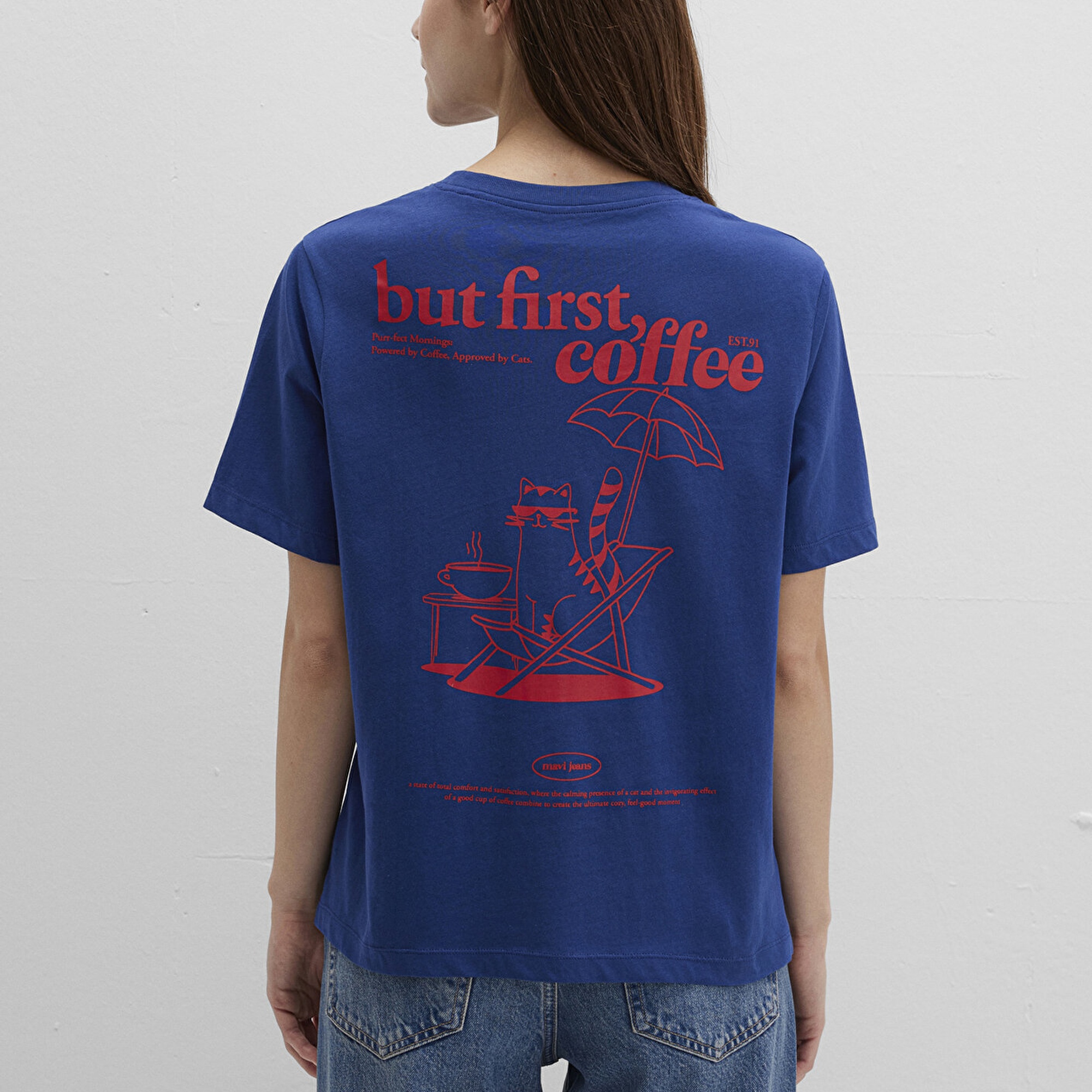 Mavi Kedi Baskılı Lacivert Tişört Regular Fit / Normal Kesim 1613474-70899