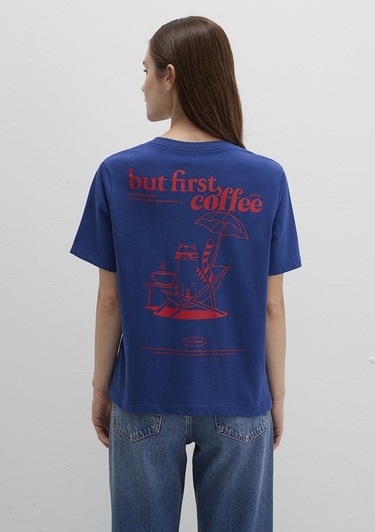  Mavi Kedi Baskılı Lacivert Tişört Regular Fit / Normal Kesim 1613474-70899