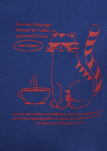  Mavi Kedi Baskılı Lacivert Tişört Regular Fit / Normal Kesim 1613474-70899