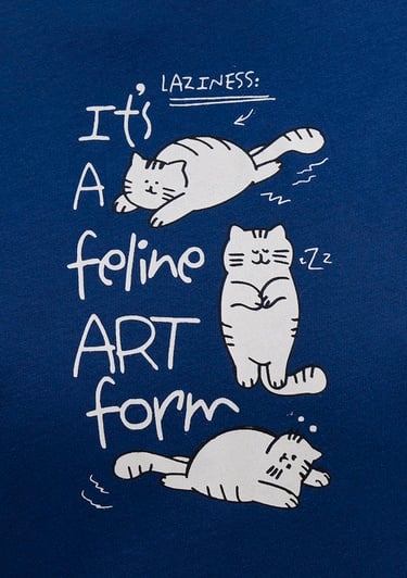  Mavi Kedi Baskılı Lacivert Tişört Semi Slim Fit / Yarı Dar Kesim 1613471-82625